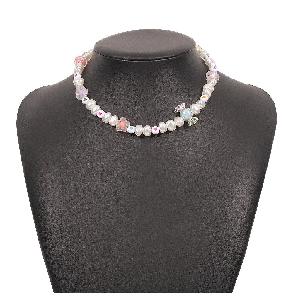 Pearl Fruit Candy Transparent Beads Choker Necklace for Women Elegant Colorful Beads Necklaces Accessories for men