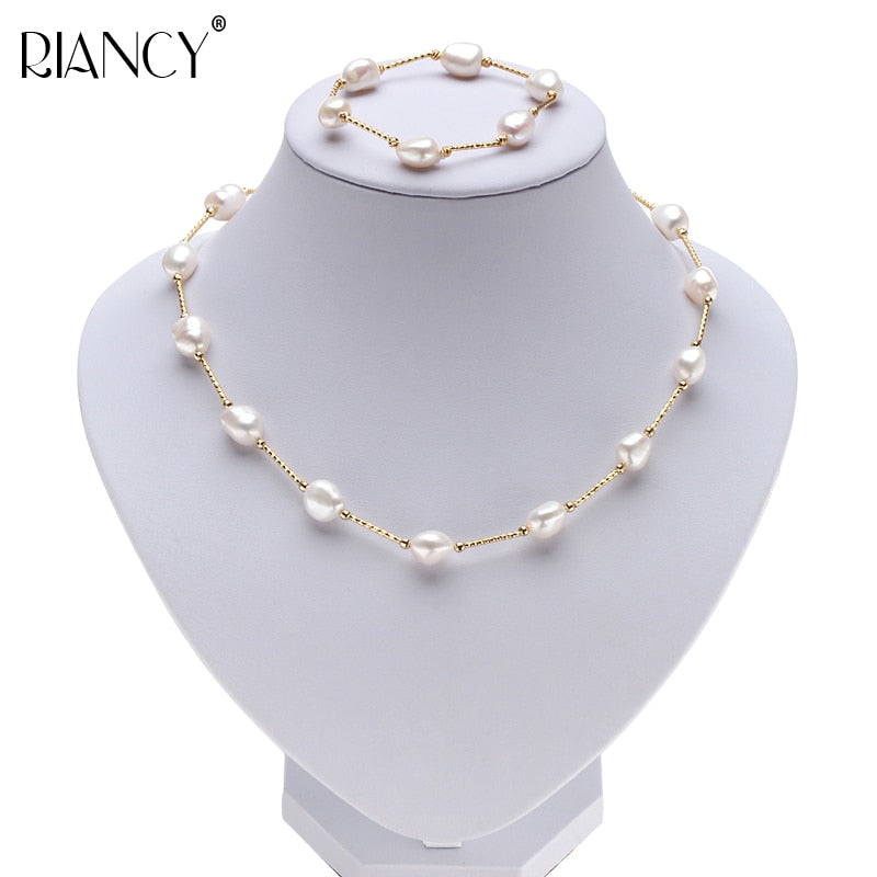 Fashion Pearl Jewelry sets Baroque Natural Pearl Necklace bracelets 925 Sterling Silver Jewelry Sets For Women gift