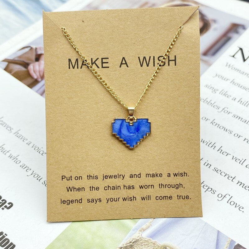 Pendant Necklace Red White Blue Hollow Love Heart Women Necklace Golden Color Link Chain Neck Jewelry