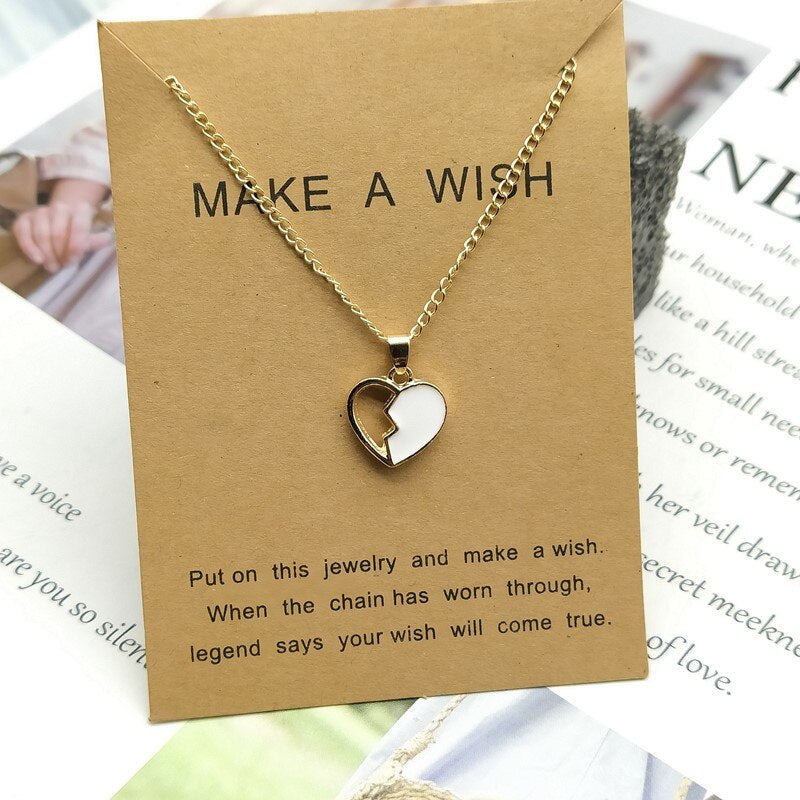 Pendant Necklace Red White Blue Hollow Love Heart Women Necklace Golden Color Link Chain Neck Jewelry