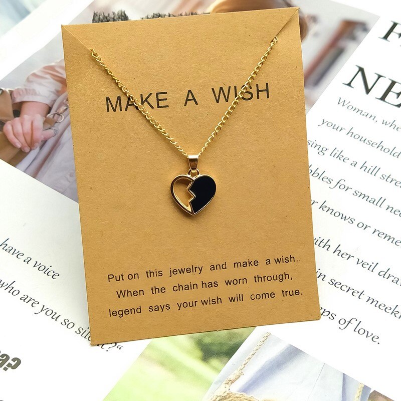 Pendant Necklace Red White Blue Hollow Love Heart Women Necklace Golden Color Link Chain Neck Jewelry