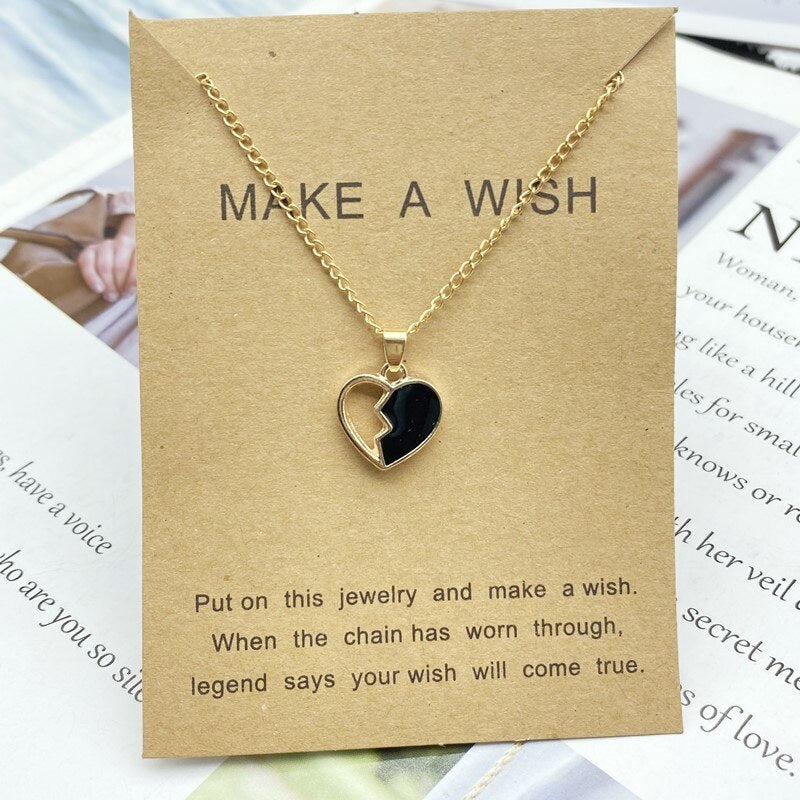 Pendant Necklace Red White Blue Hollow Love Heart Women Necklace Golden Color Link Chain Neck Jewelry