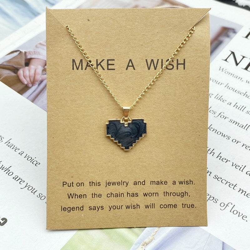 Pendant Necklace Red White Blue Hollow Love Heart Women Necklace Golden Color Link Chain Neck Jewelry