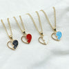 Pendant Necklace Red White Blue Hollow Love Heart Women Necklace Golden Color Link Chain Neck Jewelry