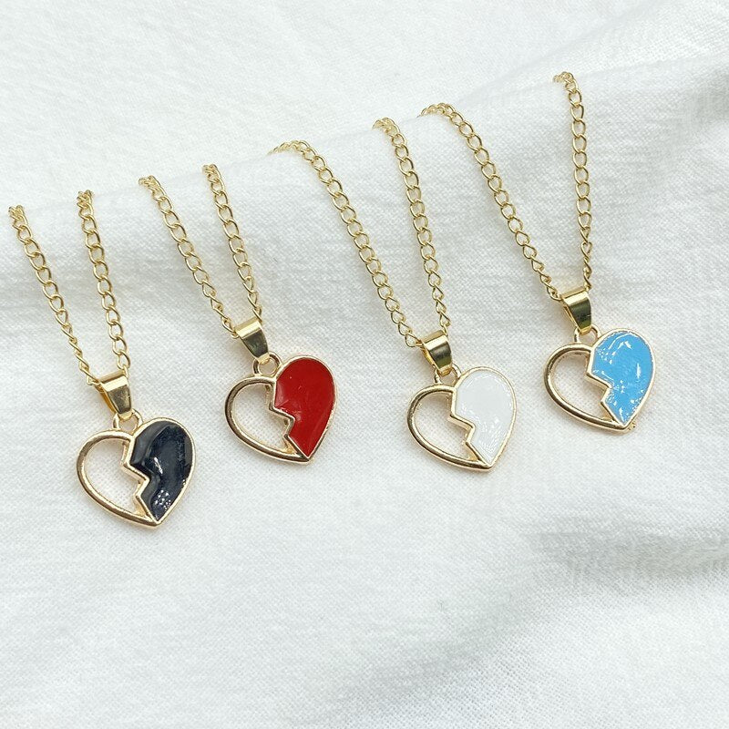 Pendant Necklace Red White Blue Hollow Love Heart Women Necklace Golden Color Link Chain Neck Jewelry
