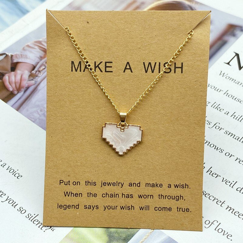 Pendant Necklace Red White Blue Hollow Love Heart Women Necklace Golden Color Link Chain Neck Jewelry