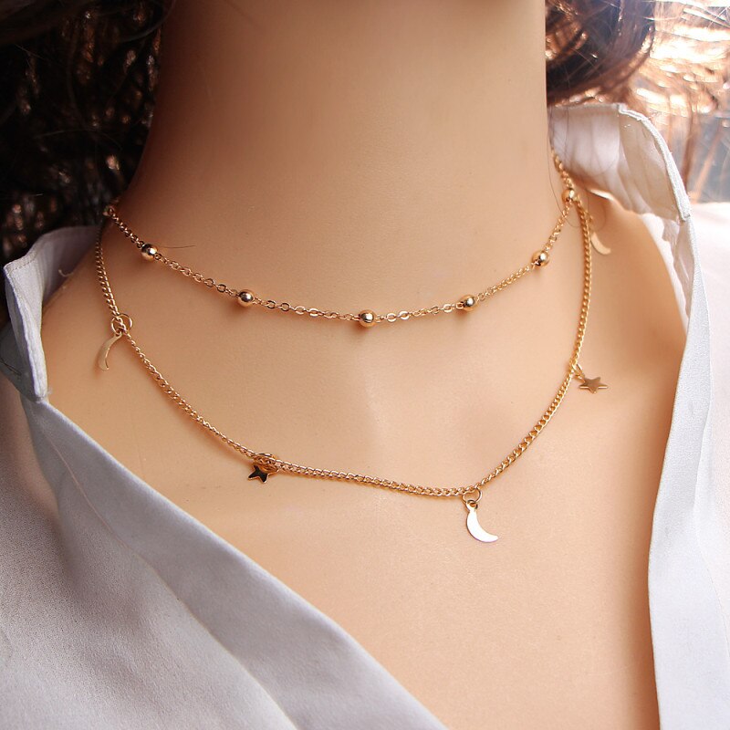 Personality Multilayer Star Moon Necklace Set Charm Clavicle Chain Choker Necklace Jewelry