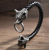 Personality Silver-Plated Wolf Head Bite Ring Bracelet Woven Bracelet Banquet Trend Jewelry for Men