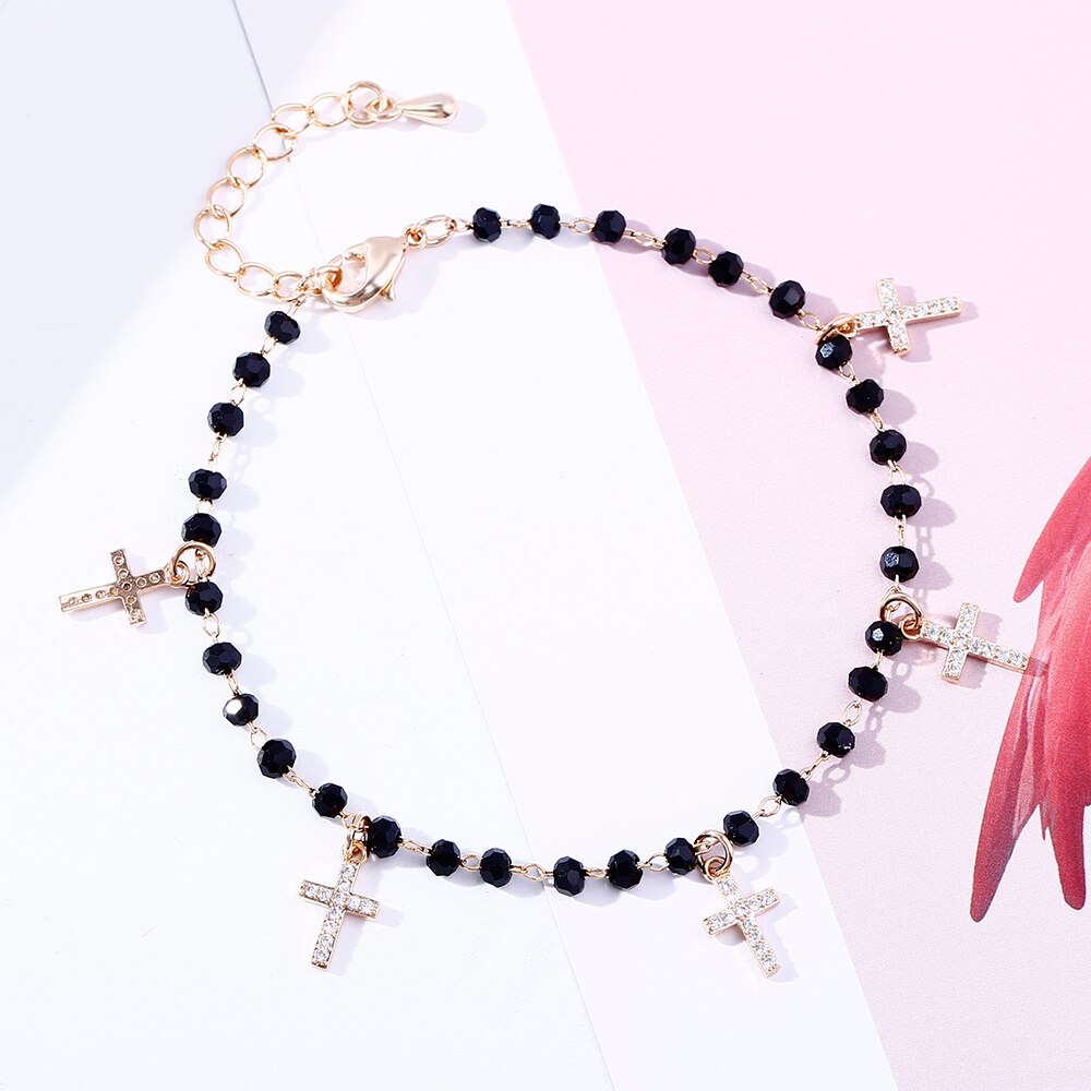 Personality Zirconia Crystal Cross Charms Bracelet Adjustable Silvery Multi Pendant Tassel Bracelets Jewelry