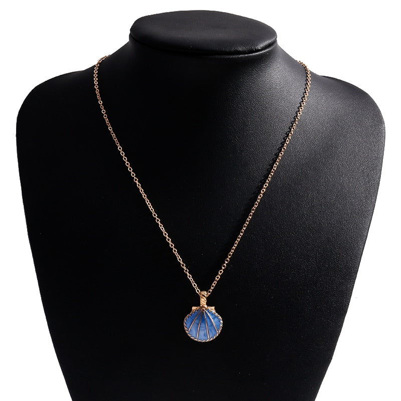 Pink Blue Enamel Shell Pendants Necklaces for Women Gold Color Chain Necklaces Ocean Beach Femme Brincos Jewelry Crafts