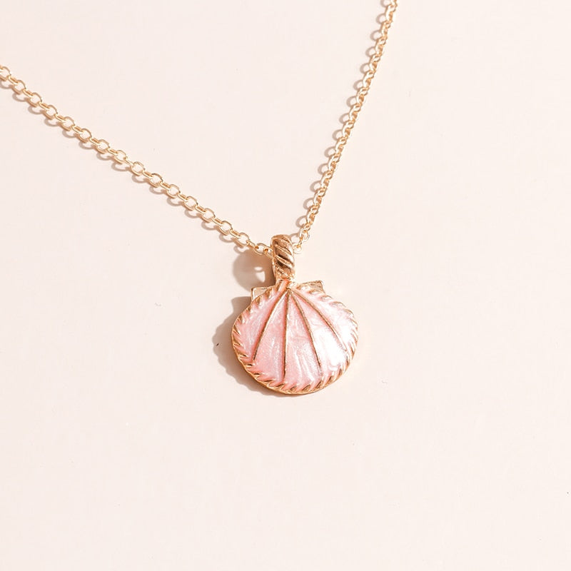 Pink Blue Enamel Shell Pendants Necklaces for Women Gold Color Chain Necklaces Ocean Beach Femme Brincos Jewelry Crafts