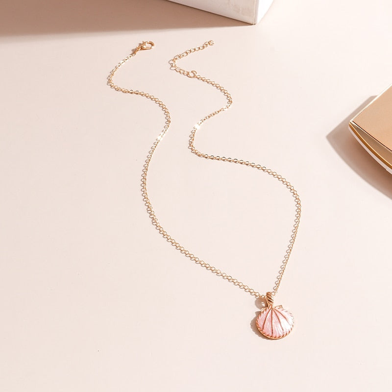 Pink Blue Enamel Shell Pendants Necklaces for Women Gold Color Chain Necklaces Ocean Beach Femme Brincos Jewelry Crafts