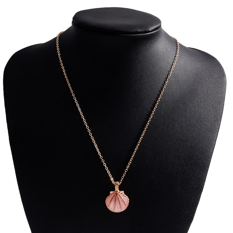 Pink Blue Enamel Shell Pendants Necklaces for Women Gold Color Chain Necklaces Ocean Beach Femme Brincos Jewelry Crafts