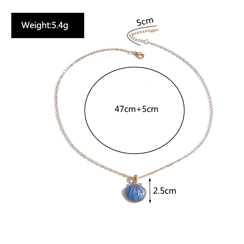 Pink Blue Enamel Shell Pendants Necklaces for Women Gold Color Chain Necklaces Ocean Beach Femme Brincos Jewelry Crafts