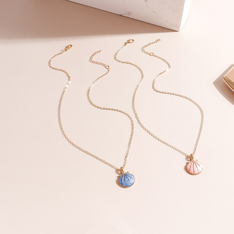Pink Blue Enamel Shell Pendants Necklaces for Women Gold Color Chain Necklaces Ocean Beach Femme Brincos Jewelry Crafts