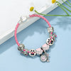 Pink Leather Bracelet Colorful Cute Bear Bead Dog Paw Print Pendant Charm Bracelets For Women  Jewelry