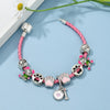 Pink Leather Bracelet Colorful Cute Bear Bead Dog Paw Print Pendant Charm Bracelets For Women  Jewelry