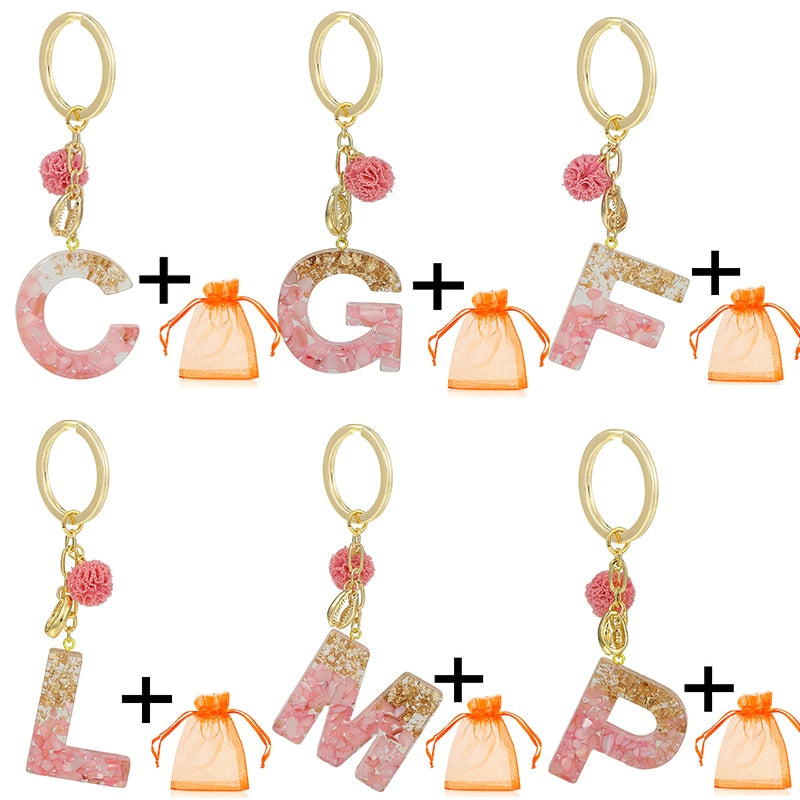 Pink Resin English Alphabet Charms Keychains For Women Bag Pendant Jewelry Trinket Men's Car Key Ring Key Chain Gift