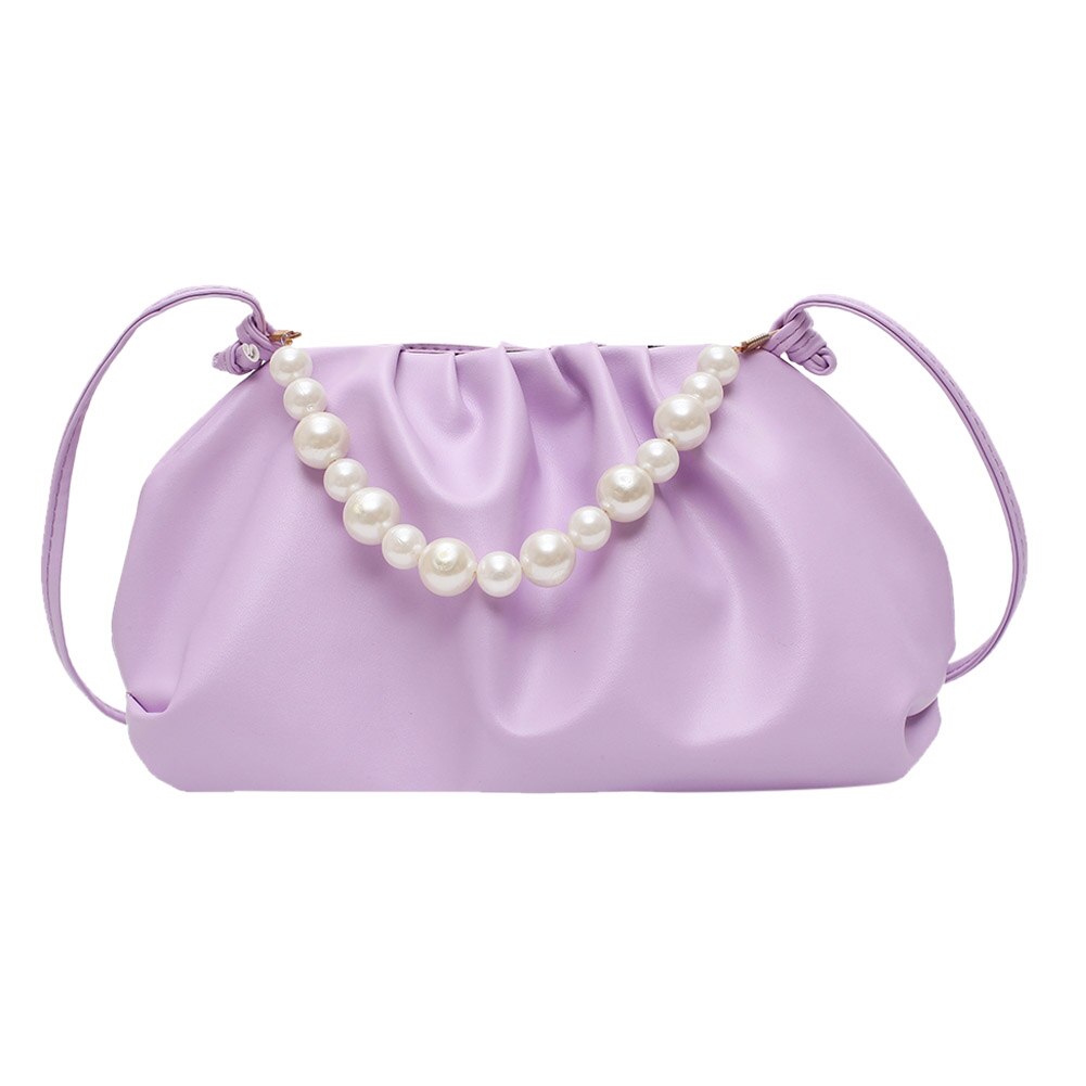 Pleated Crossbody Bags For Women Stone Pattern Retro PU Leather Shoulder Messenger Bag Solid Color Female Chain Handbags