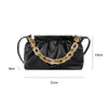 Pleated Crossbody Bags For Women Stone Pattern Retro PU Leather Shoulder Messenger Bag Solid Color Female Chain Handbags