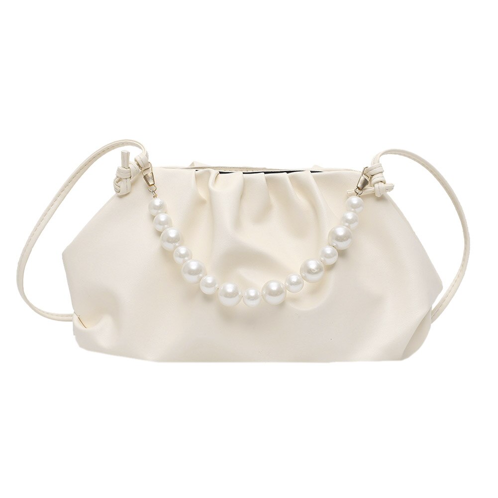 Pleated Crossbody Bags For Women Stone Pattern Retro PU Leather Shoulder Messenger Bag Solid Color Female Chain Handbags