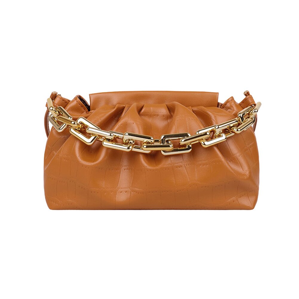 Pleated Crossbody Bags For Women Stone Pattern Retro PU Leather Shoulder Messenger Bag Solid Color Female Chain Handbags