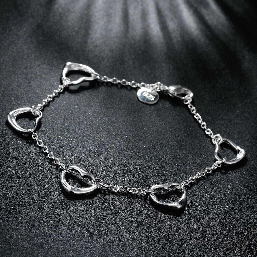 Pretty romantic heart chain 925 sterling silver Bracelet for woman  brands jewelry wedding accessories party gifts