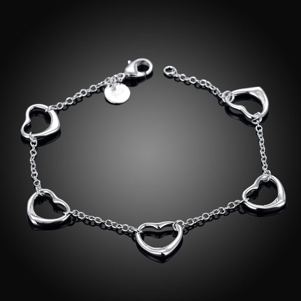 Pretty romantic heart chain 925 sterling silver Bracelet for woman  brands jewelry wedding accessories party gifts