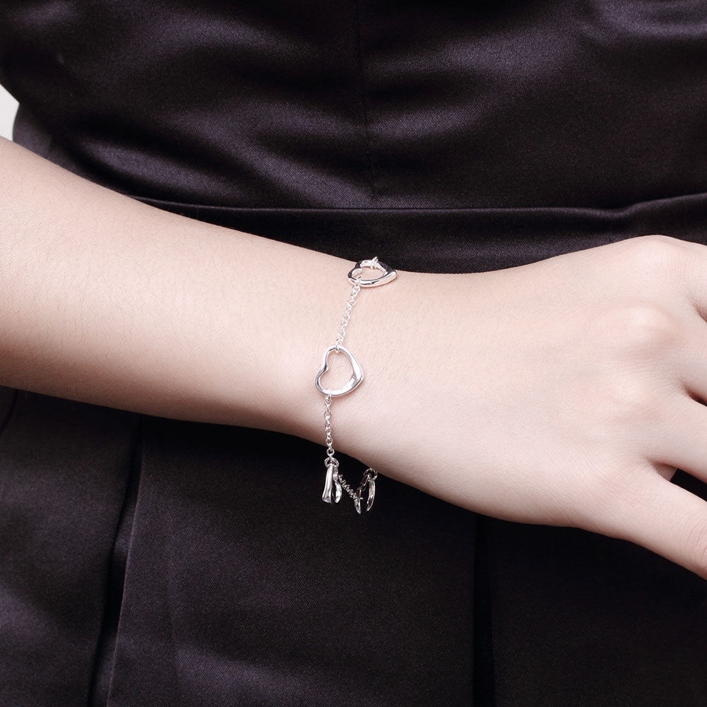 Pretty romantic heart chain 925 sterling silver Bracelet for woman  brands jewelry wedding accessories party gifts