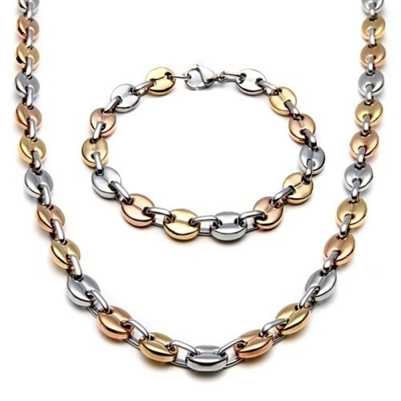 Punk Brand Genderless Multicolor Trend Stainless Steel Coffee Bean Chain Necklace Necklace Bracelet Set
