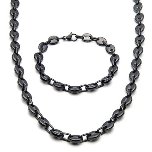 Punk Brand Genderless Multicolor Trend Stainless Steel Coffee Bean Chain Necklace Necklace Bracelet Set