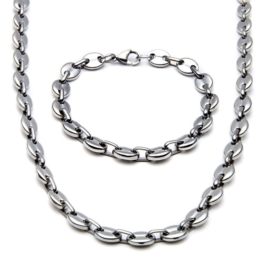 Punk Brand Genderless Multicolor Trend Stainless Steel Coffee Bean Chain Necklace Necklace Bracelet Set