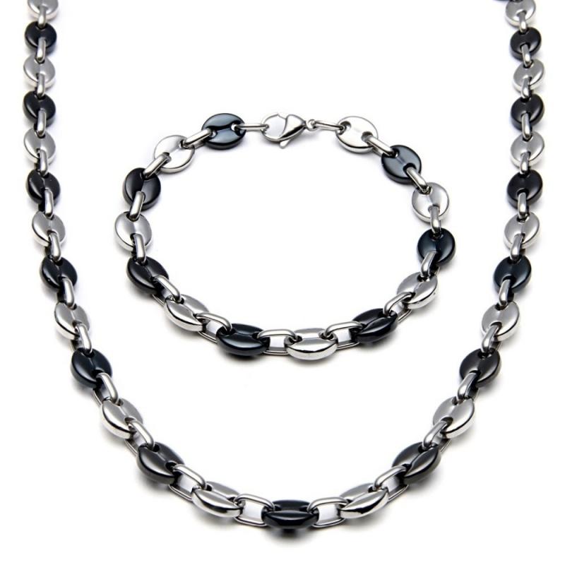 Punk Brand Genderless Multicolor Trend Stainless Steel Coffee Bean Chain Necklace Necklace Bracelet Set