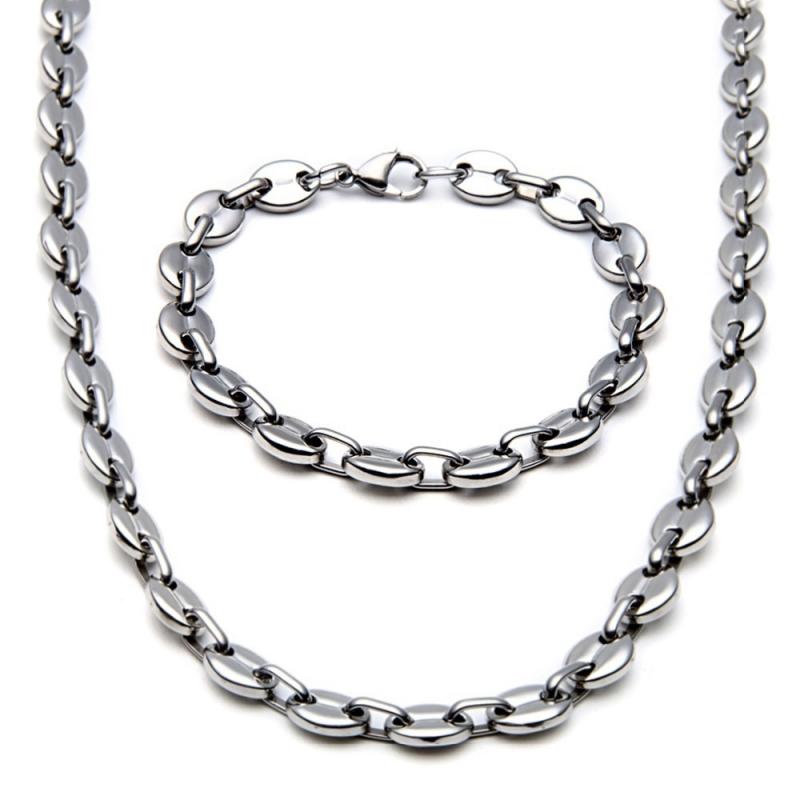 Punk Brand Genderless Multicolor Trend Stainless Steel Coffee Bean Chain Necklace Necklace Bracelet Set