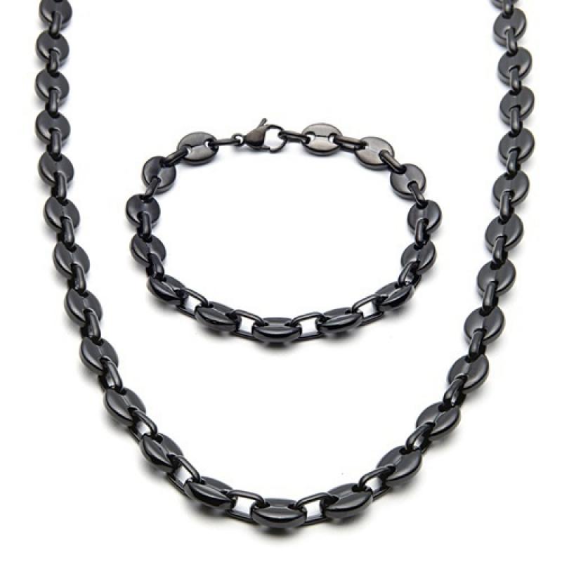 Punk Brand Genderless Multicolor Trend Stainless Steel Coffee Bean Chain Necklace Necklace Bracelet Set