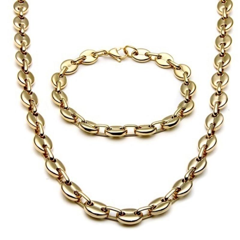 Punk Brand Genderless Multicolor Trend Stainless Steel Coffee Bean Chain Necklace Necklace Bracelet Set