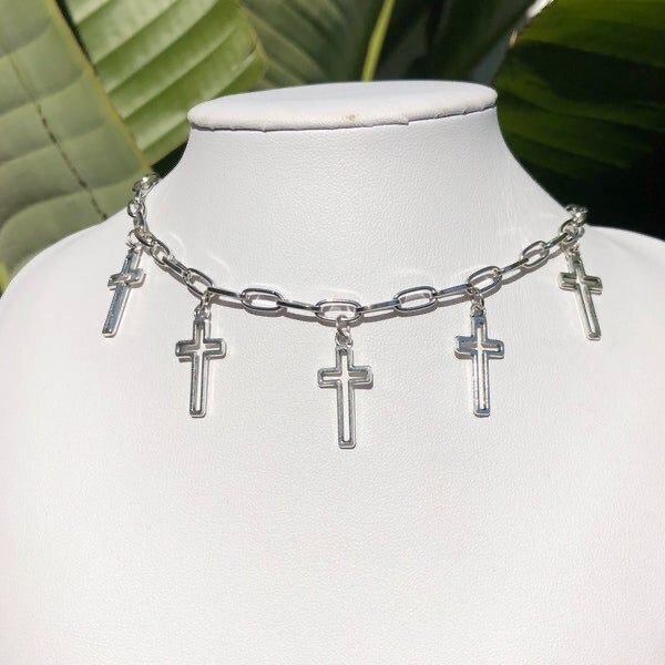 Punk Cross Necklace Charms Vintage Hip Hop Jewelry For Women Harajuku Gothic Choker Chains Accessories