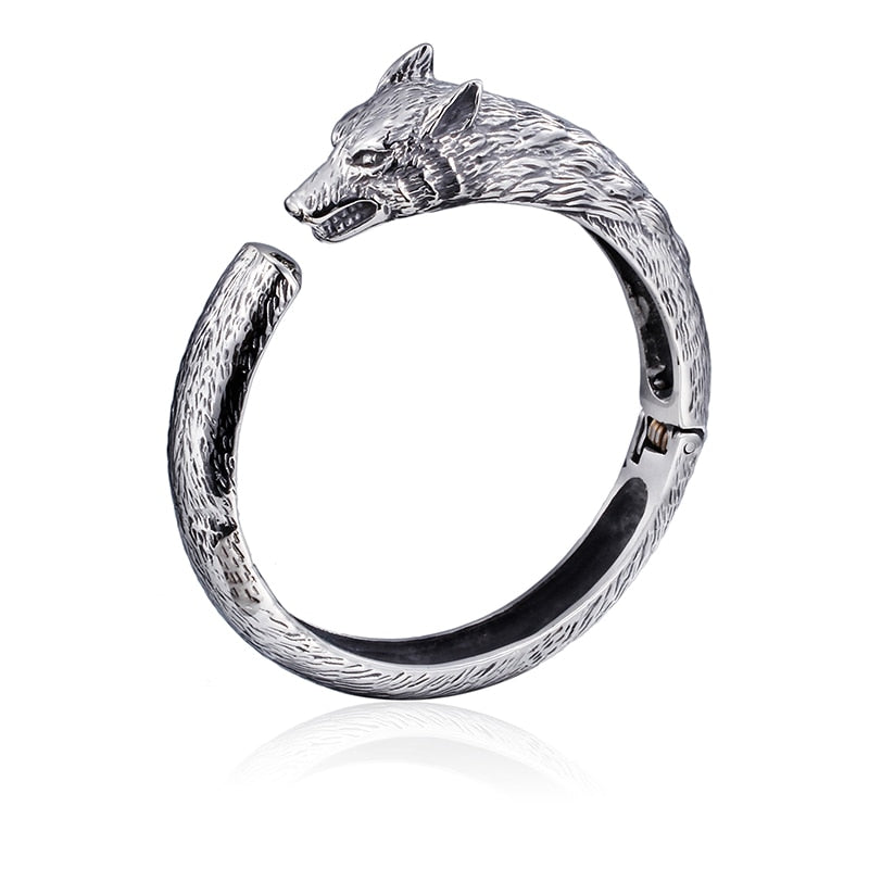 Fashion Punk Design Silver 316L Stainless Steel biker Wolf Head Open Cuff Bangle Gothic Men High Quality Fine Jewelry Gift