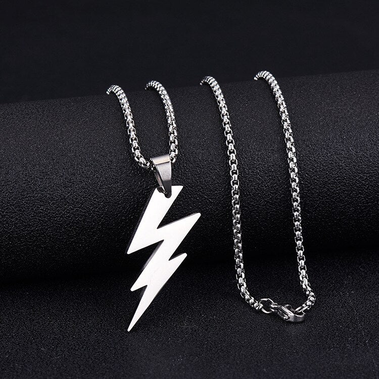 Punk Electric Lightning Flash Pendant Necklace for Men Women Hip Hop Neck Chain Stainless Steel Couple Necklace Collar