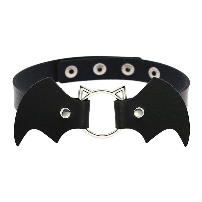 Punk Gothic Cosplay Black Pink PU Leather Bat Choker Necklace For Women Men Statement Necklaces Jewelry Halloween gift