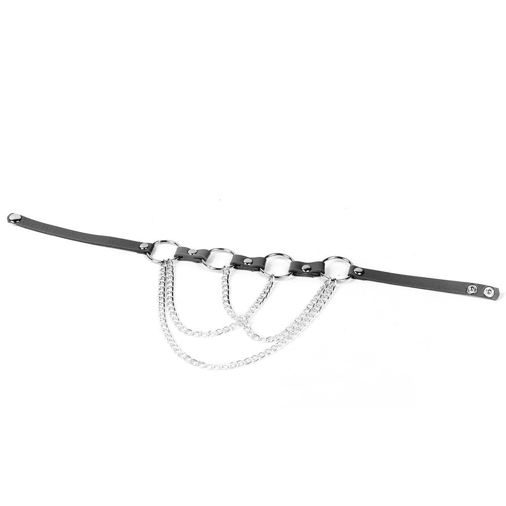 Punk Gothic Hip Hop Dancer Leather Choker Necklace Collar Circles Tassels Adjustable 3colors