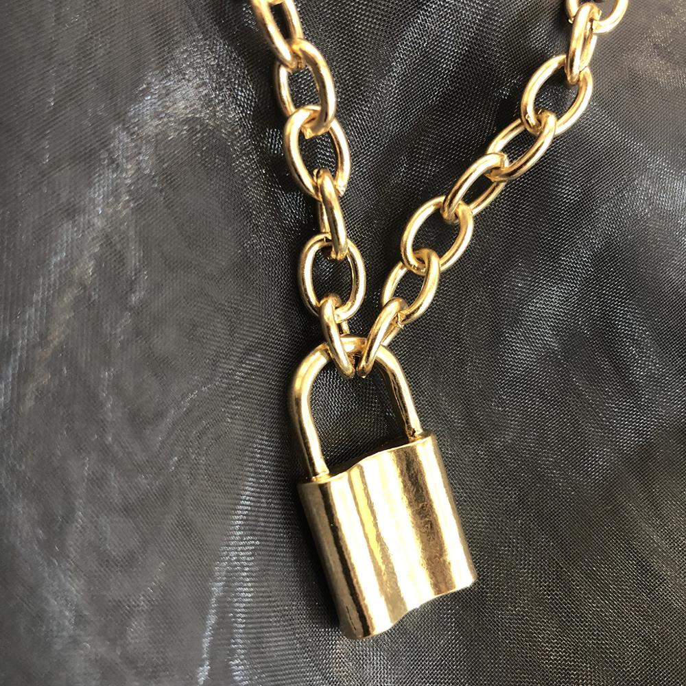 Punk Link Chain Gold and Silver color Padlock Pendant Necklace Women Trendy Punk Jewelry