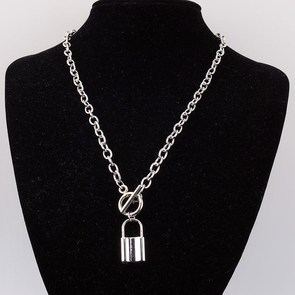 Punk Link Chain Gold and Silver color Padlock Pendant Necklace Women Trendy Punk Jewelry