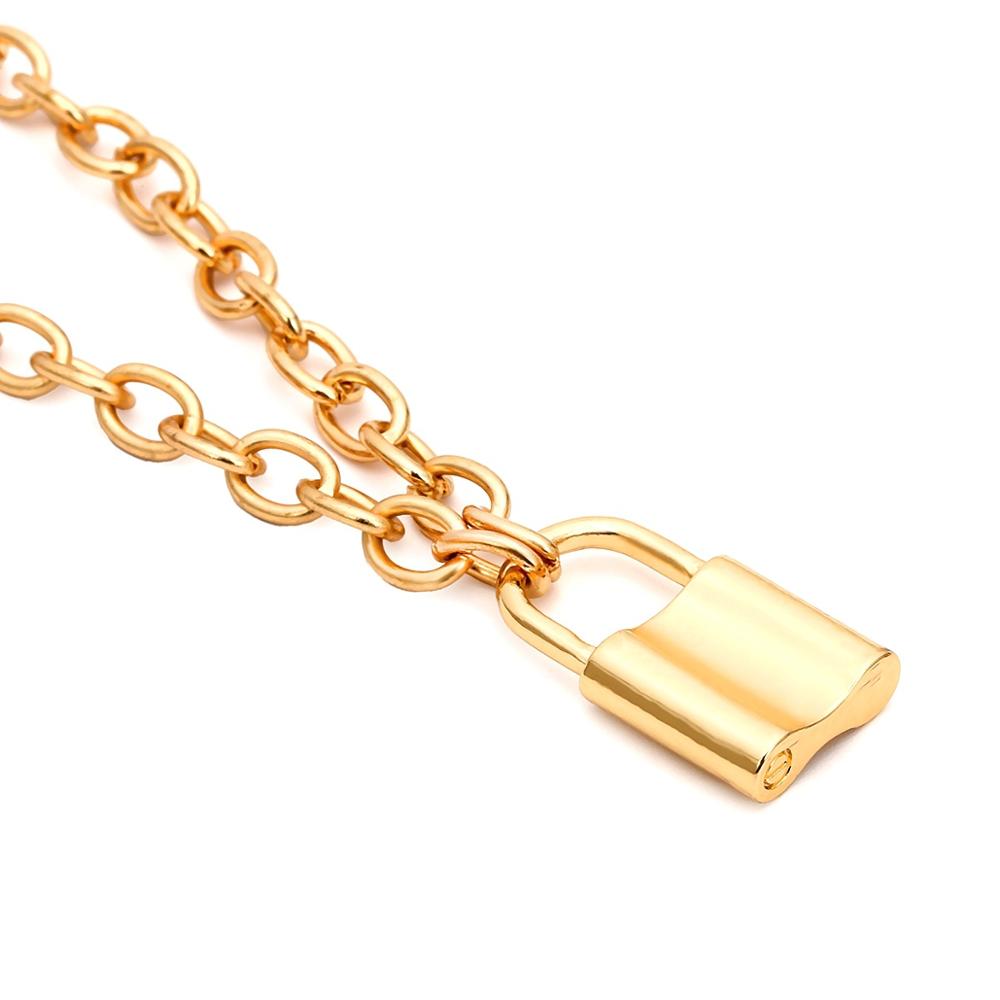 Punk Link Chain Gold and Silver color Padlock Pendant Necklace Women Trendy Punk Jewelry