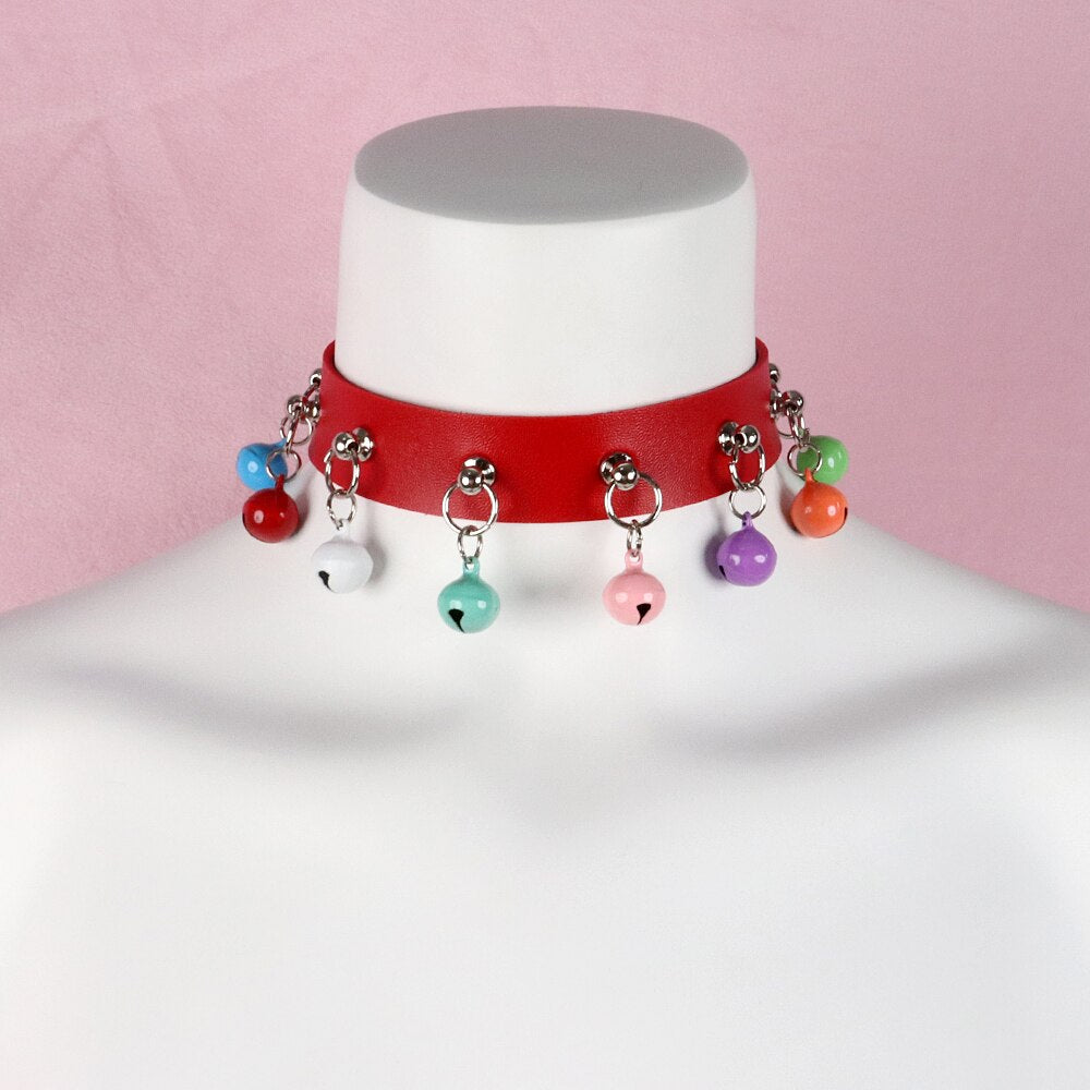 Punk Women Red PU Leather Necktie Gothic Bow Tie Vintage Necklaces Trendy Collar Choker Cool Girl Accessories Jewelry