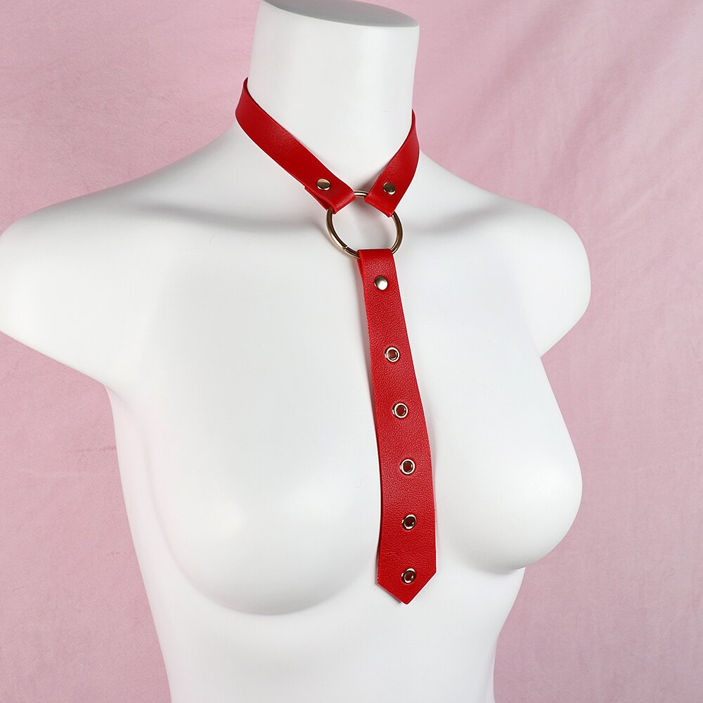Punk Women Red PU Leather Necktie Gothic Bow Tie Vintage Necklaces Trendy Collar Choker Cool Girl Accessories Jewelry