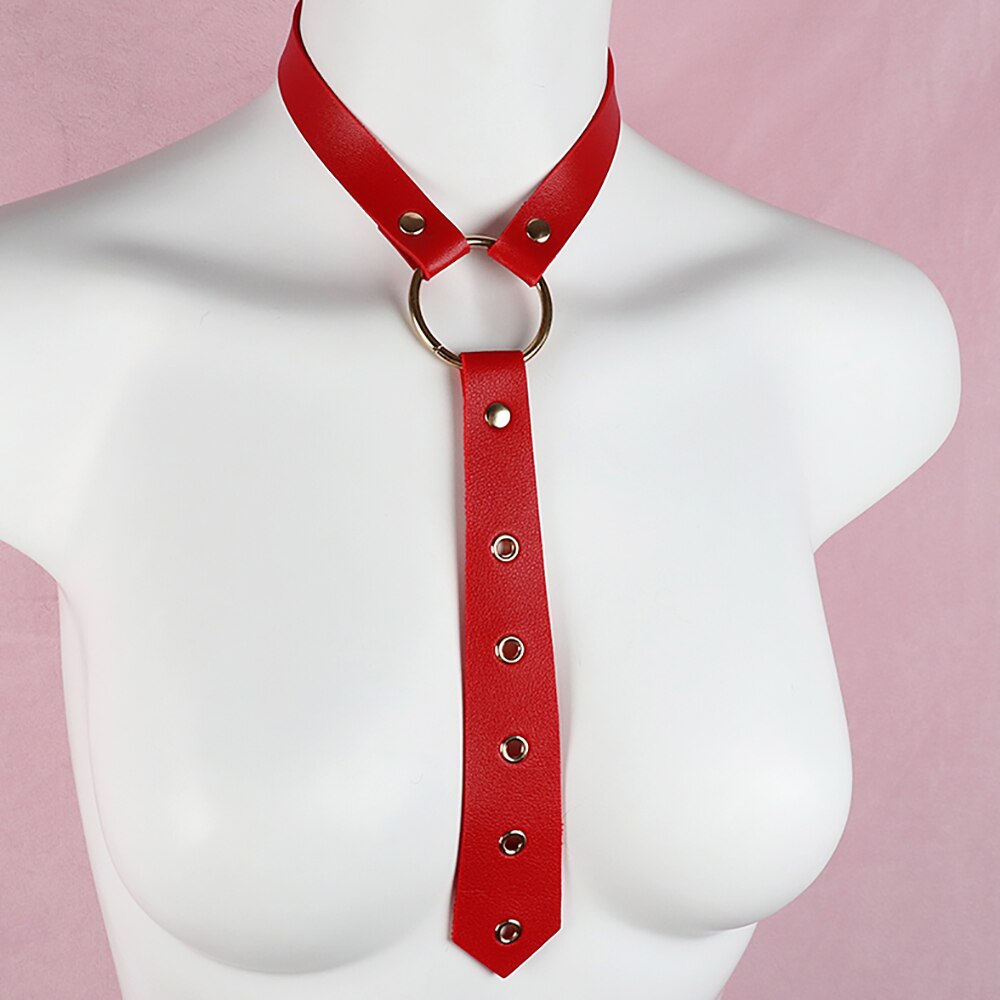 Punk Women Red PU Leather Necktie Gothic Bow Tie Vintage Necklaces Trendy Collar Choker Cool Girl Accessories Jewelry