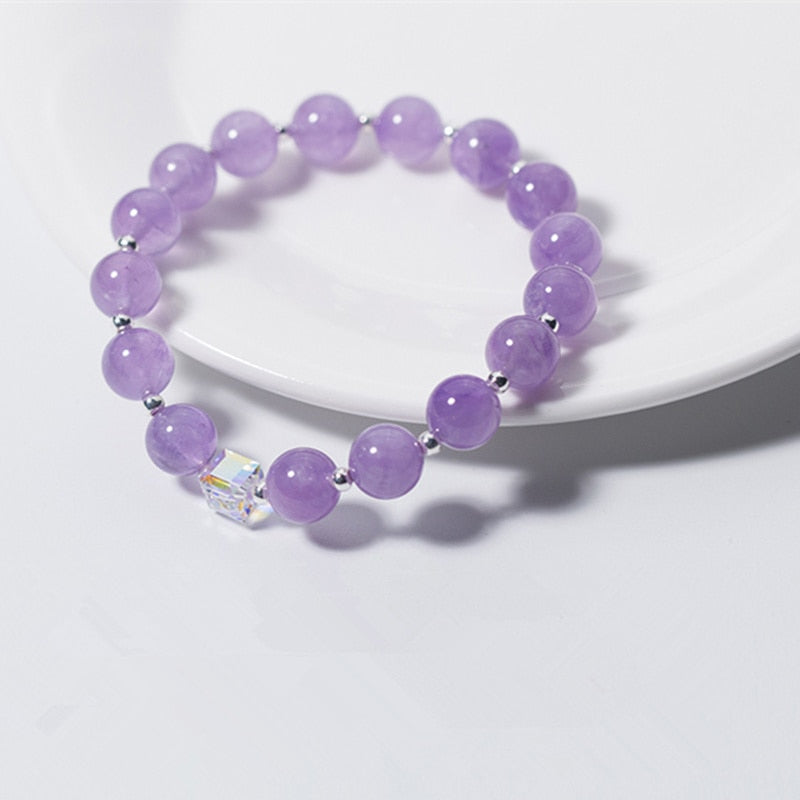 Fashion Purple Amethyst Beads Bracelet Natural Stone Square Crystal Handmade Stretch Bracelet Fine Jewelry for Women Gift