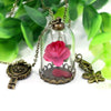 Fashion Real Rose Red Pink Dried Flower Glass Bottle Chain Necklace Pendant Beauty And The Beast Women Necklace Jewelry Gifts