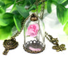 Fashion Real Rose Red Pink Dried Flower Glass Bottle Chain Necklace Pendant Beauty And The Beast Women Necklace Jewelry Gifts